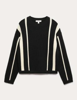 Cotton Rich Striped Ribbed Relaxed Jumper