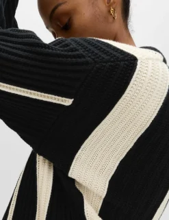 Cotton Rich Striped Ribbed Relaxed Jumper