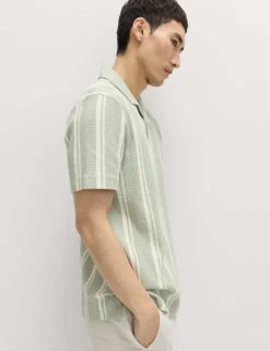 Cotton Rich Striped Seersucker Polo Shirt