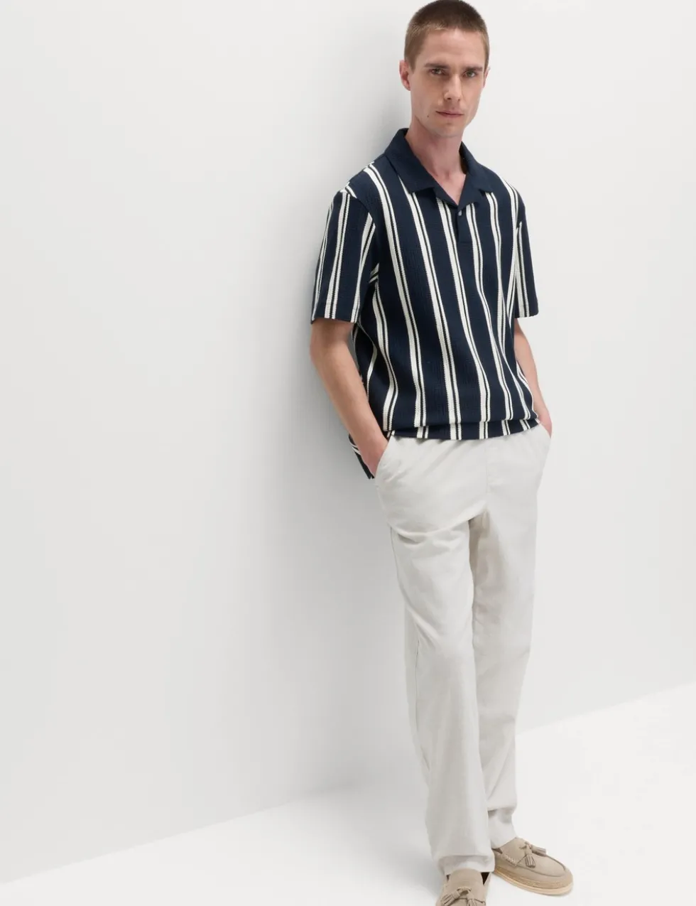 Cotton Rich Striped Seersucker Polo Shirt