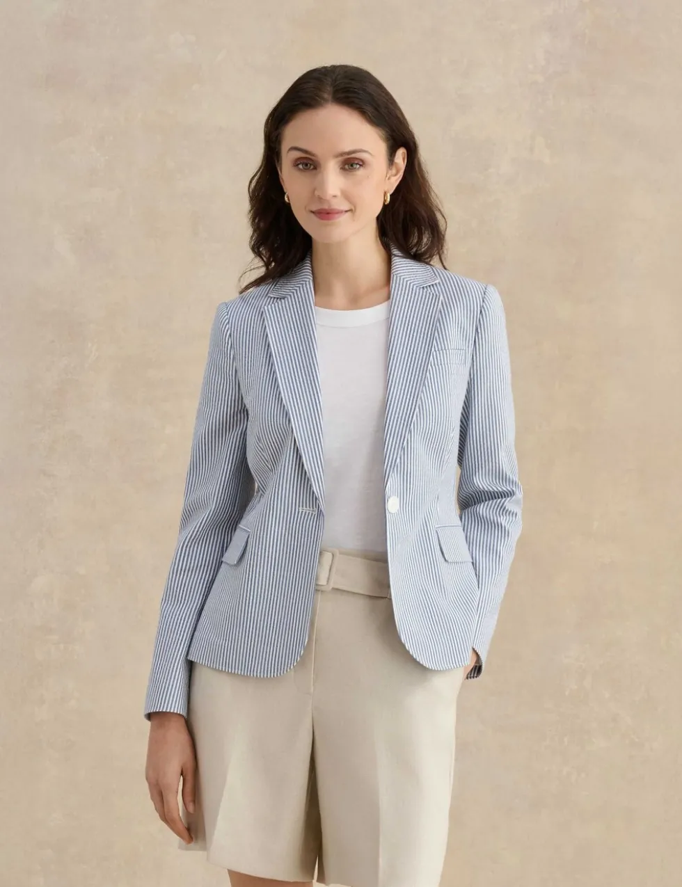 Cotton Rich Striped Single Breasted Jacket