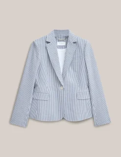 Cotton Rich Striped Single Breasted Jacket