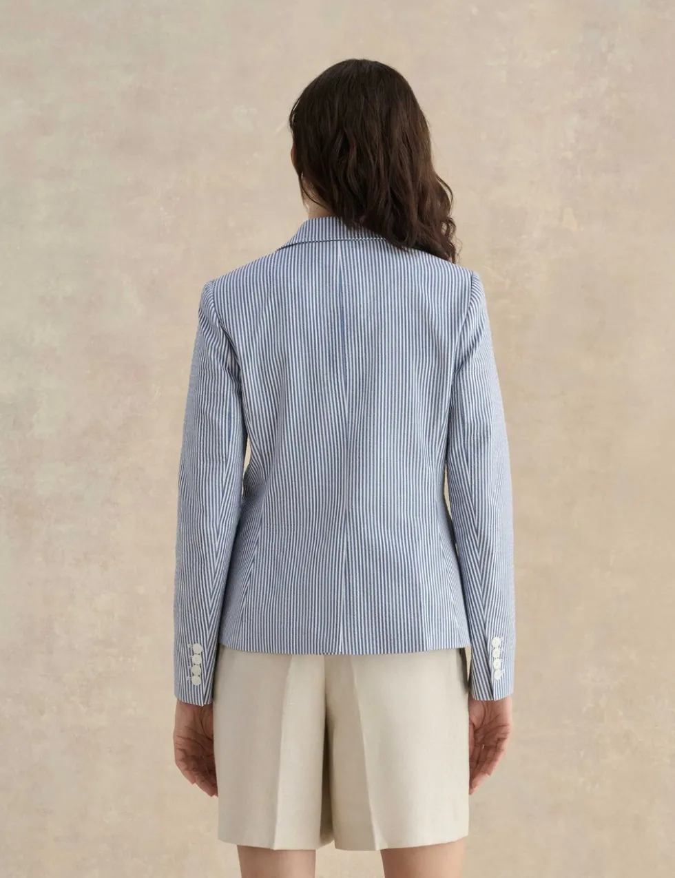 Cotton Rich Striped Single Breasted Jacket