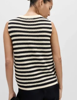 Cotton Rich Striped Slim Fit Knitted Top