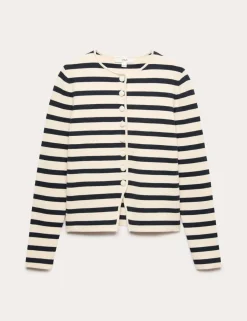 Cotton Rich Striped Slim Fit Knitted Jacket