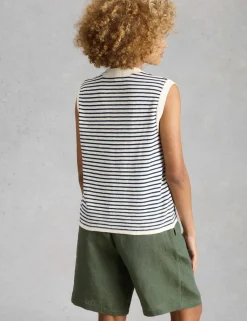 Cotton Rich Striped Tank Top with Linen