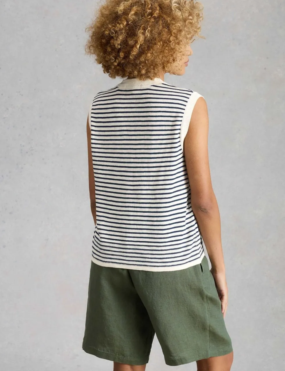 Cotton Rich Striped Tank Top with Linen