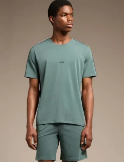 Cotton Rich Striped Trim Logo T-Shirt