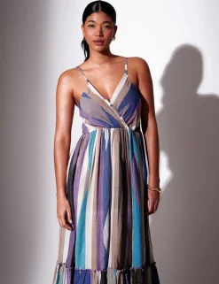 Cotton Rich Striped V-Neck Maxi Beach Dress