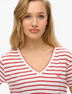 Cotton Rich Striped V-Neck T-Shirt