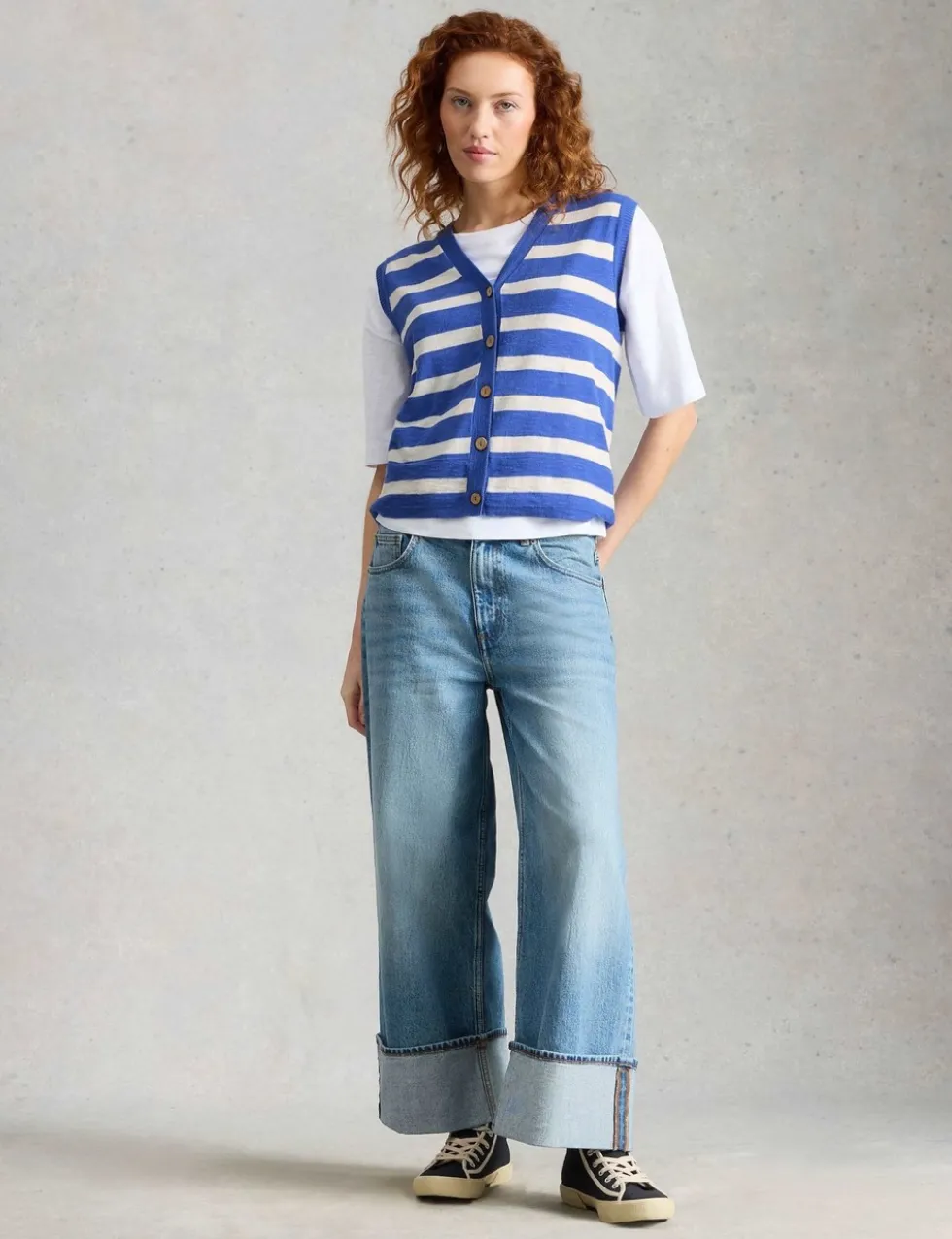 Cotton Rich Striped V-Neck Tank Top