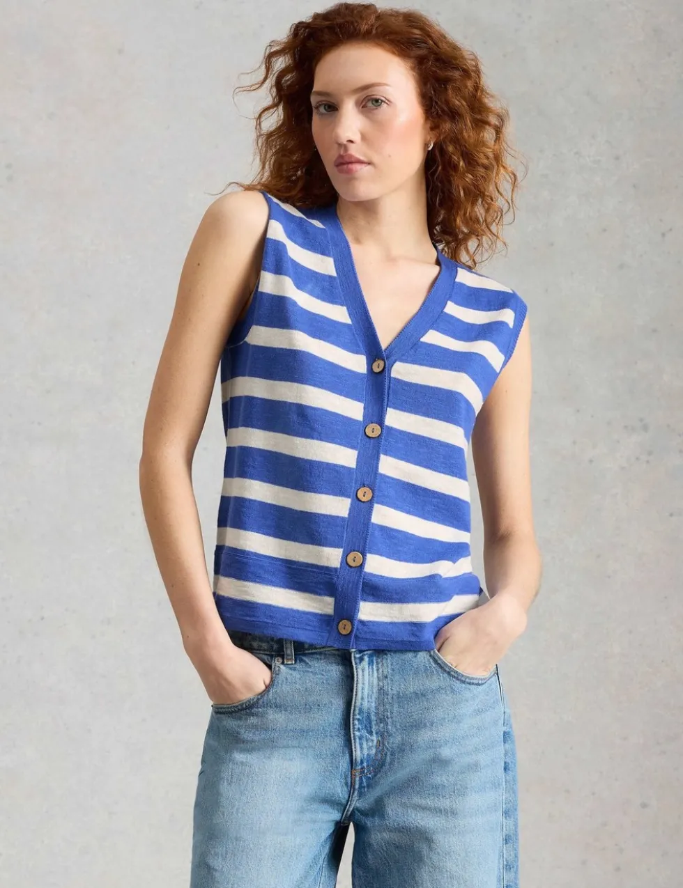 Cotton Rich Striped V-Neck Tank Top