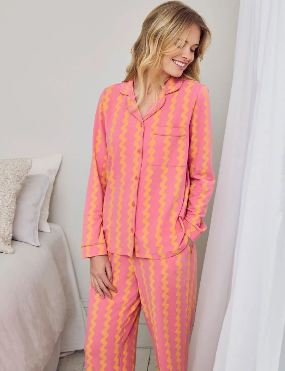 Cotton Rich Sunset Wavy Stripe Long Pyjama Set