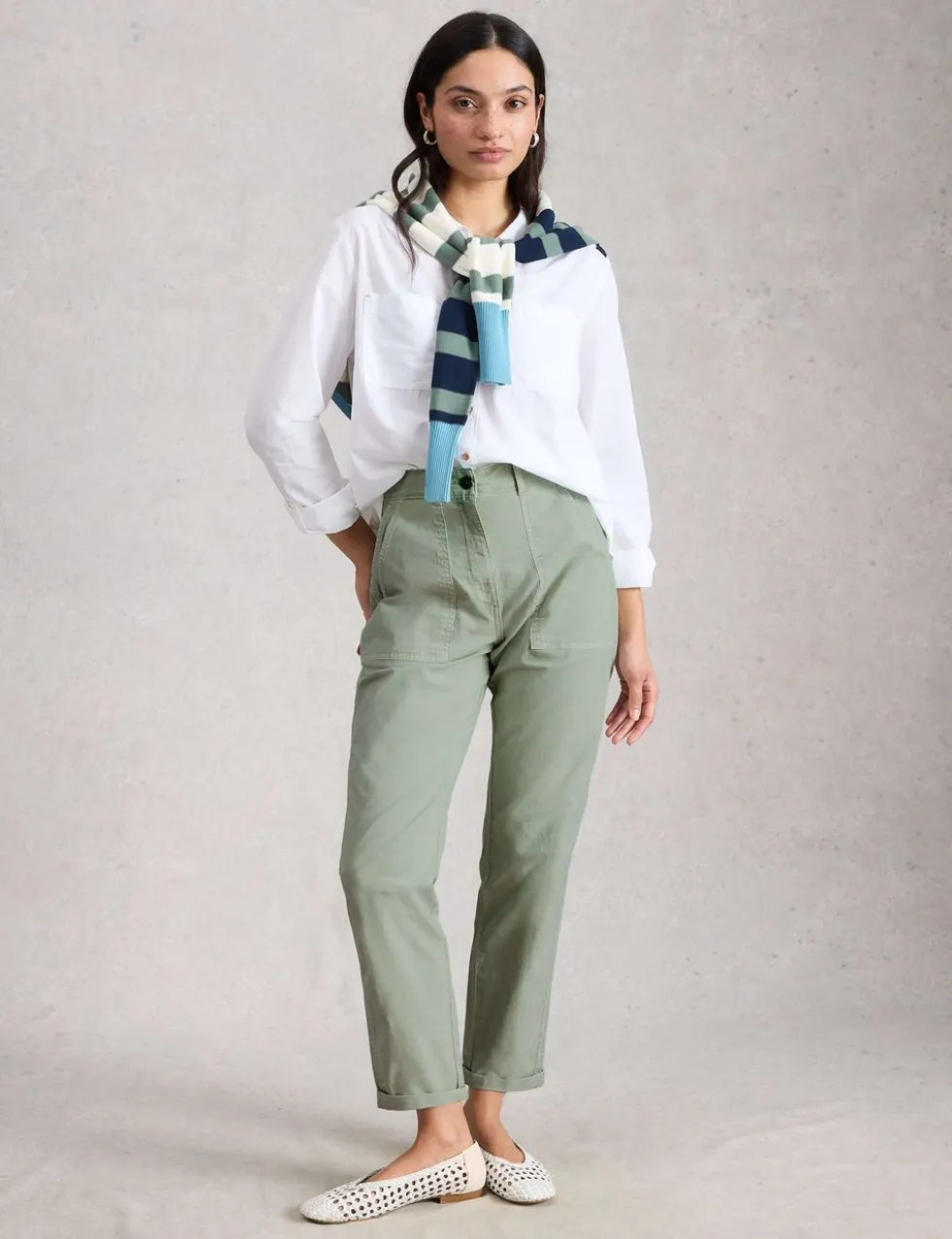 Cotton Rich Tapered Chinos With Linen