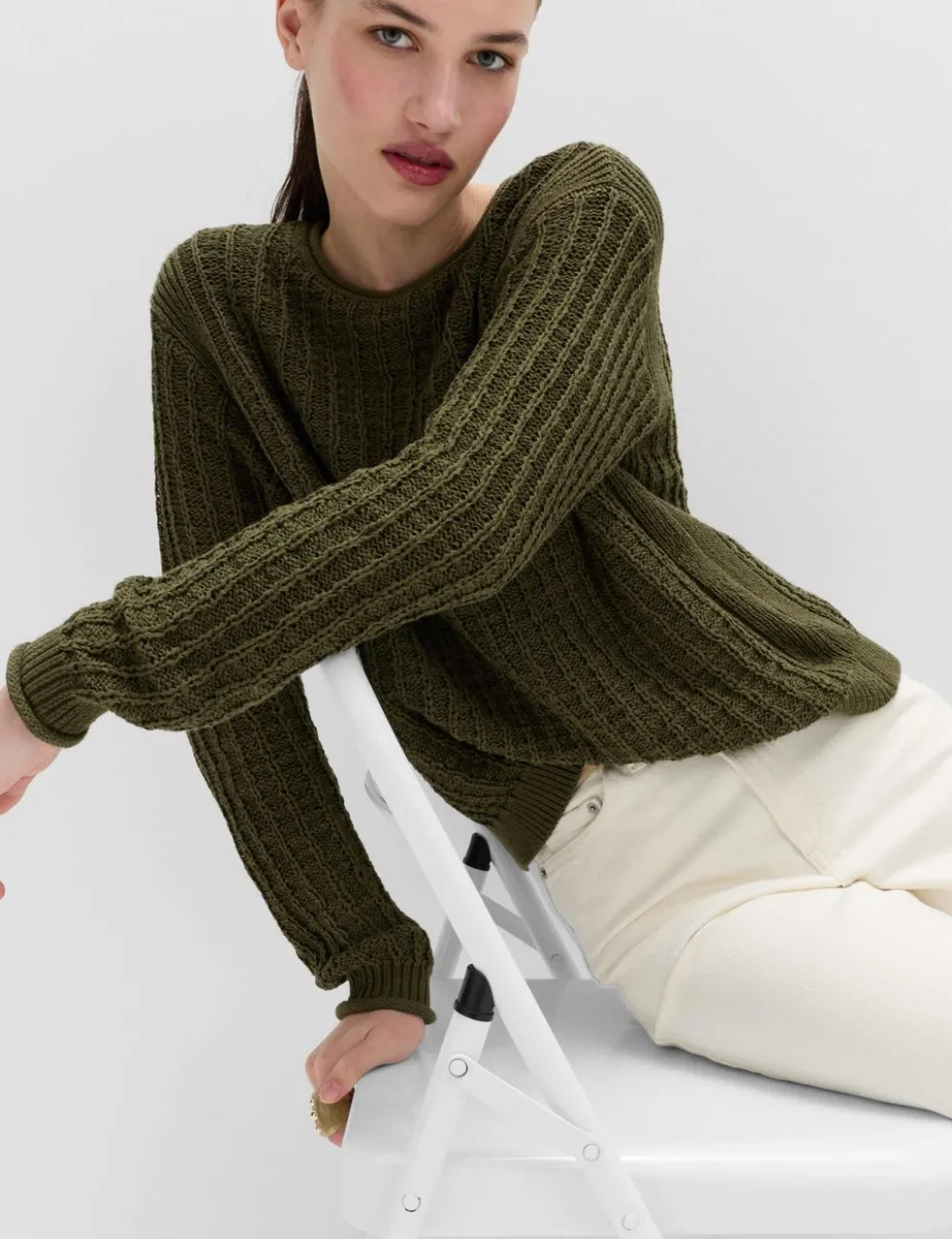 Cotton Rich Textured Crew Neck Jumper