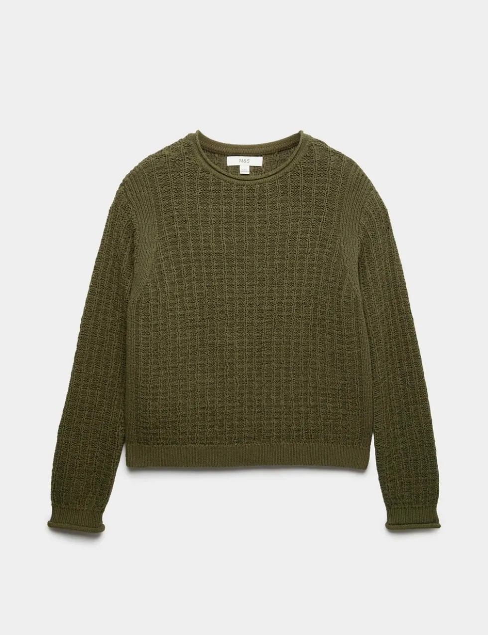 Cotton Rich Textured Crew Neck Jumper