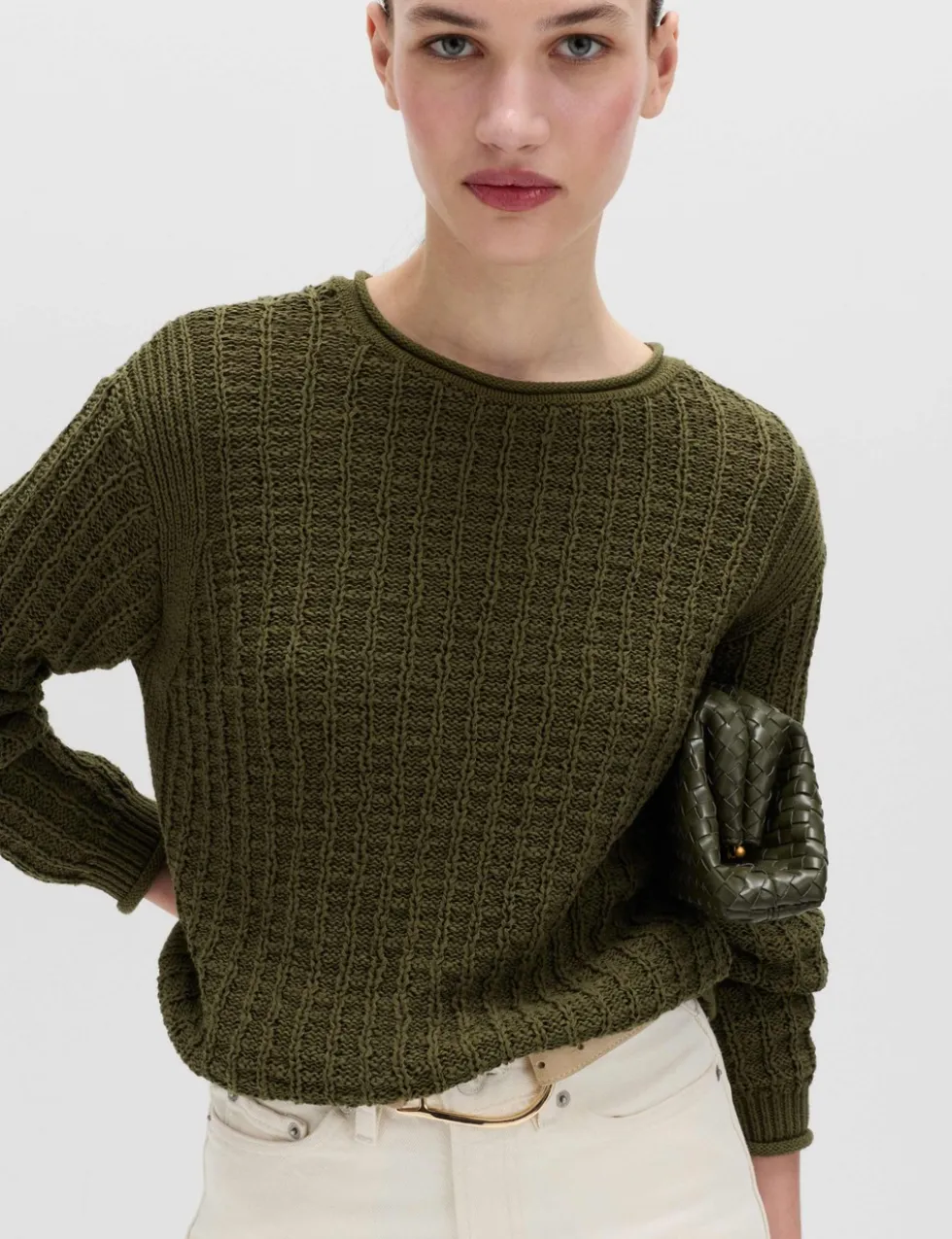 Cotton Rich Textured Crew Neck Jumper
