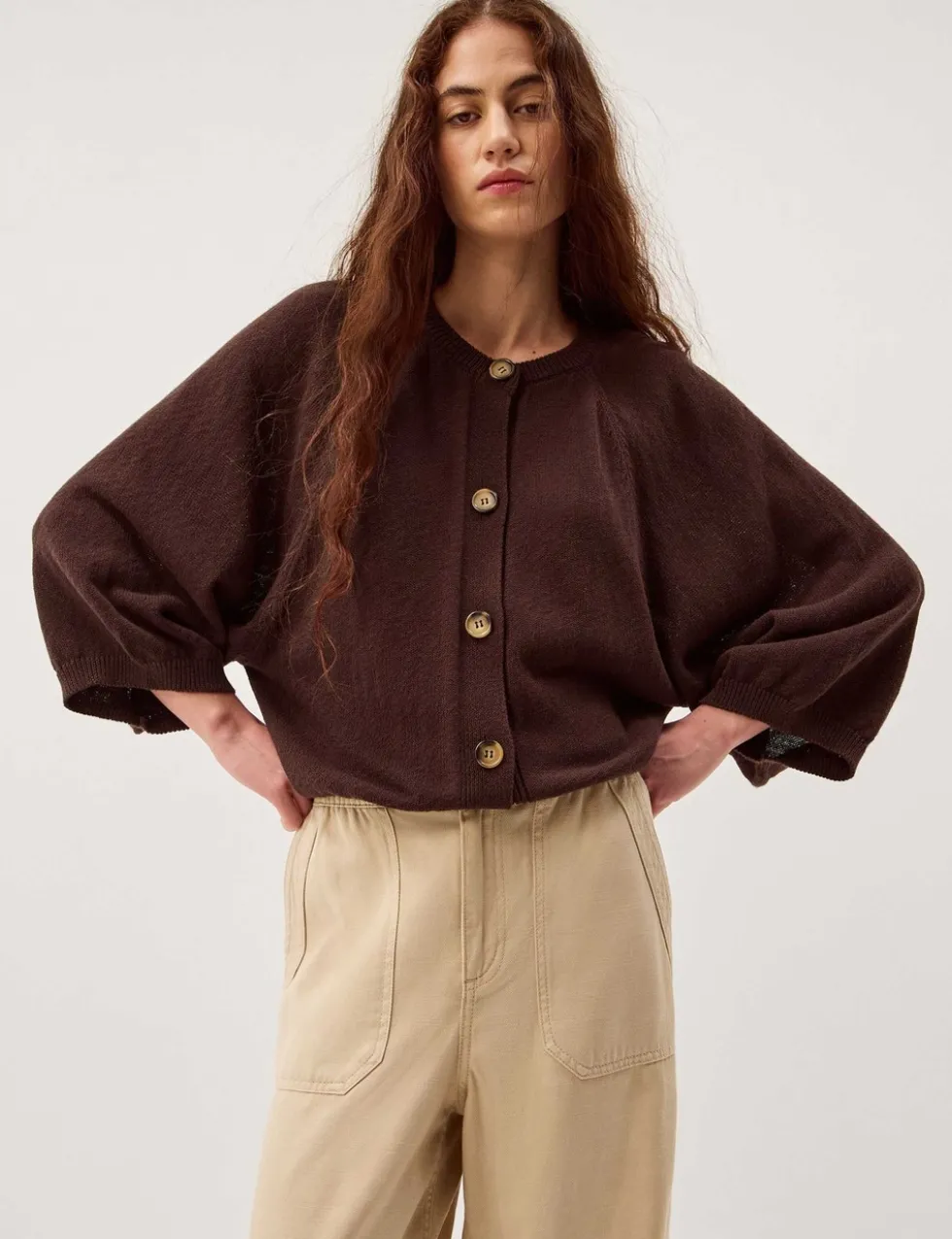 Cotton Rich Textured Crew Neck Cardigan