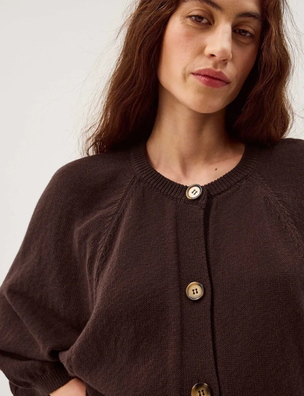 Cotton Rich Textured Crew Neck Cardigan