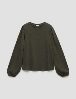 Cotton Rich Textured Crew Neck Top