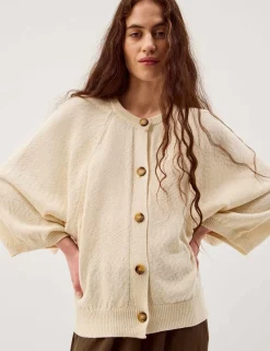 Cotton Rich Textured Crew Neck Cardigan