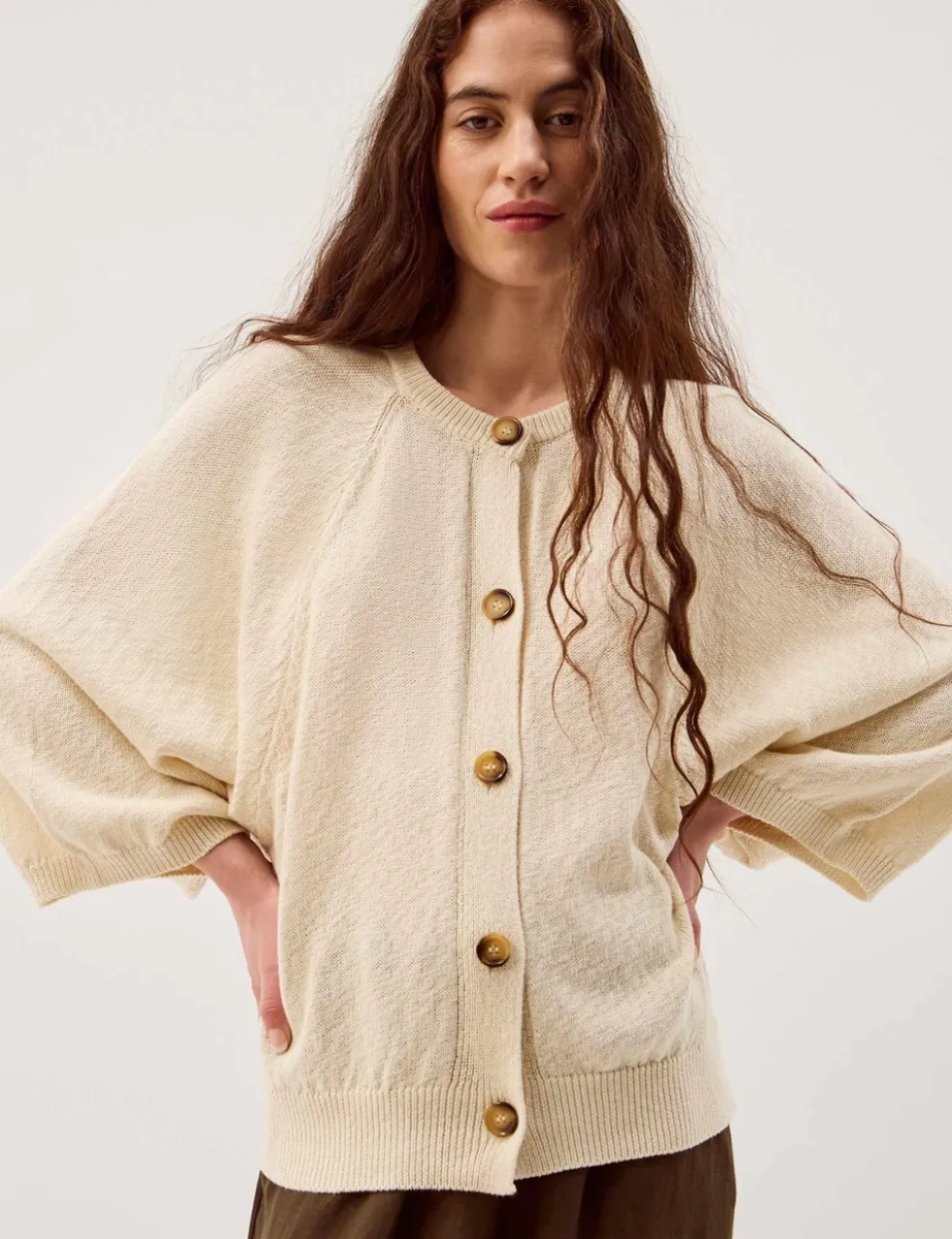 Cotton Rich Textured Crew Neck Cardigan