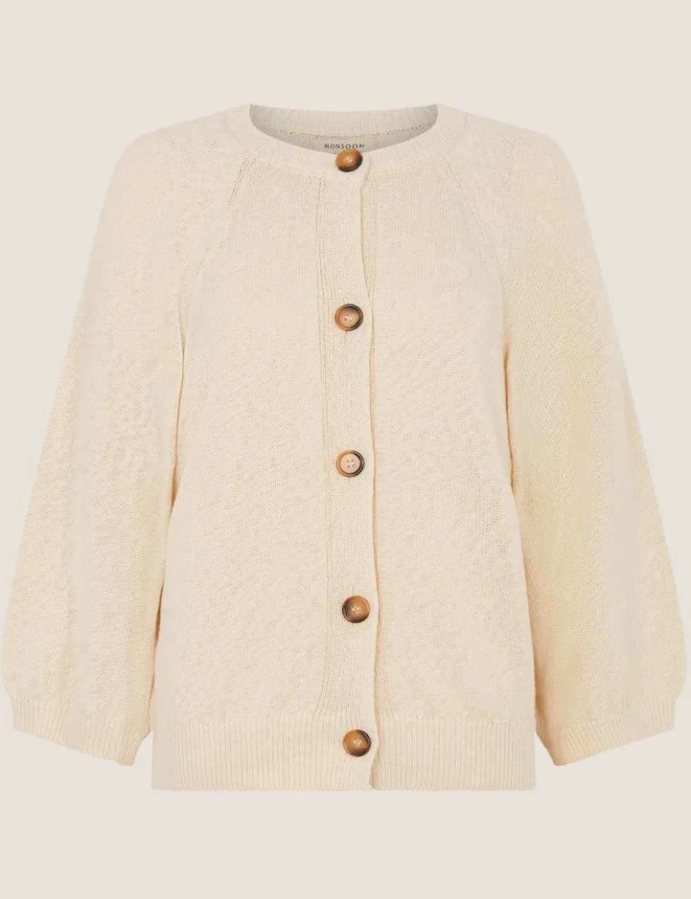 Cotton Rich Textured Crew Neck Cardigan