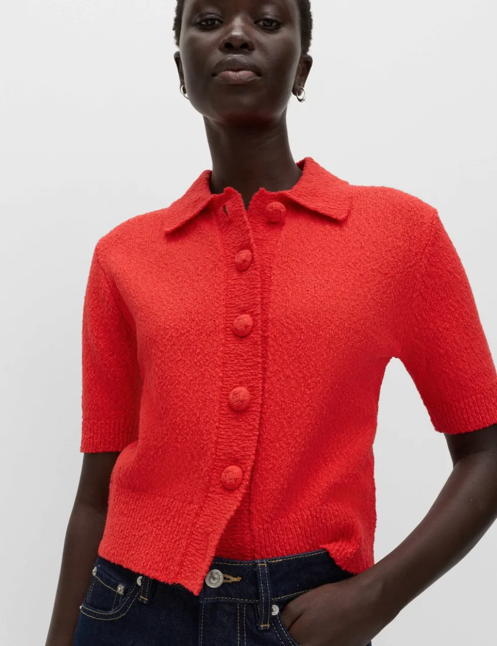 Cotton Rich Textured Cropped Cardigan