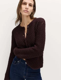 Cotton Rich Textured Cropped Knitted Jacket