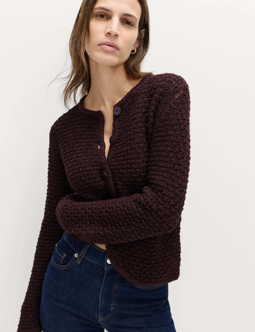 Cotton Rich Textured Cropped Knitted Jacket