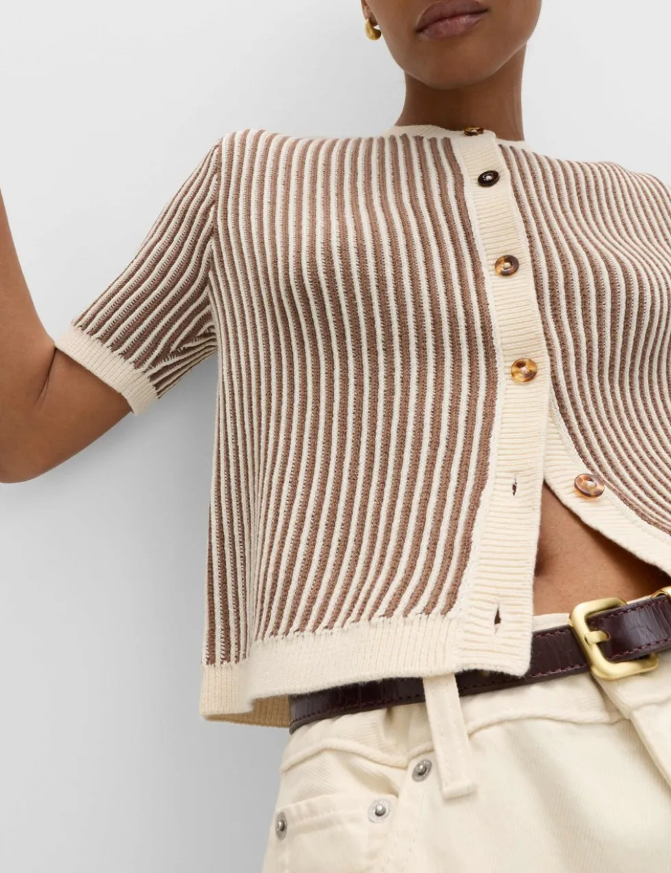 Cotton Rich Textured Cropped Cardigan