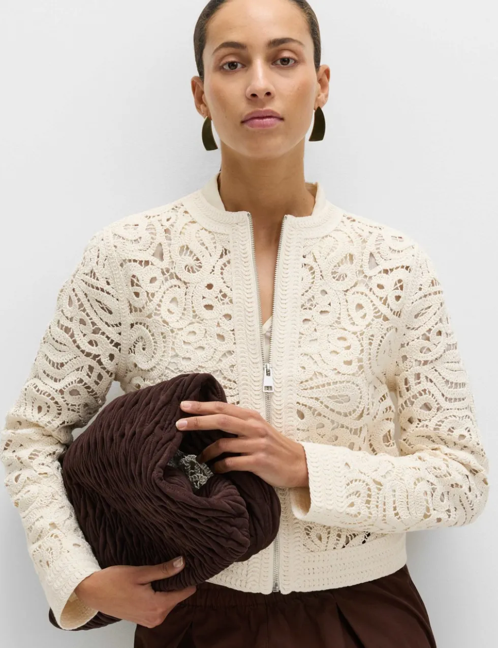 Cotton Rich Textured Cropped Knitted Jacket