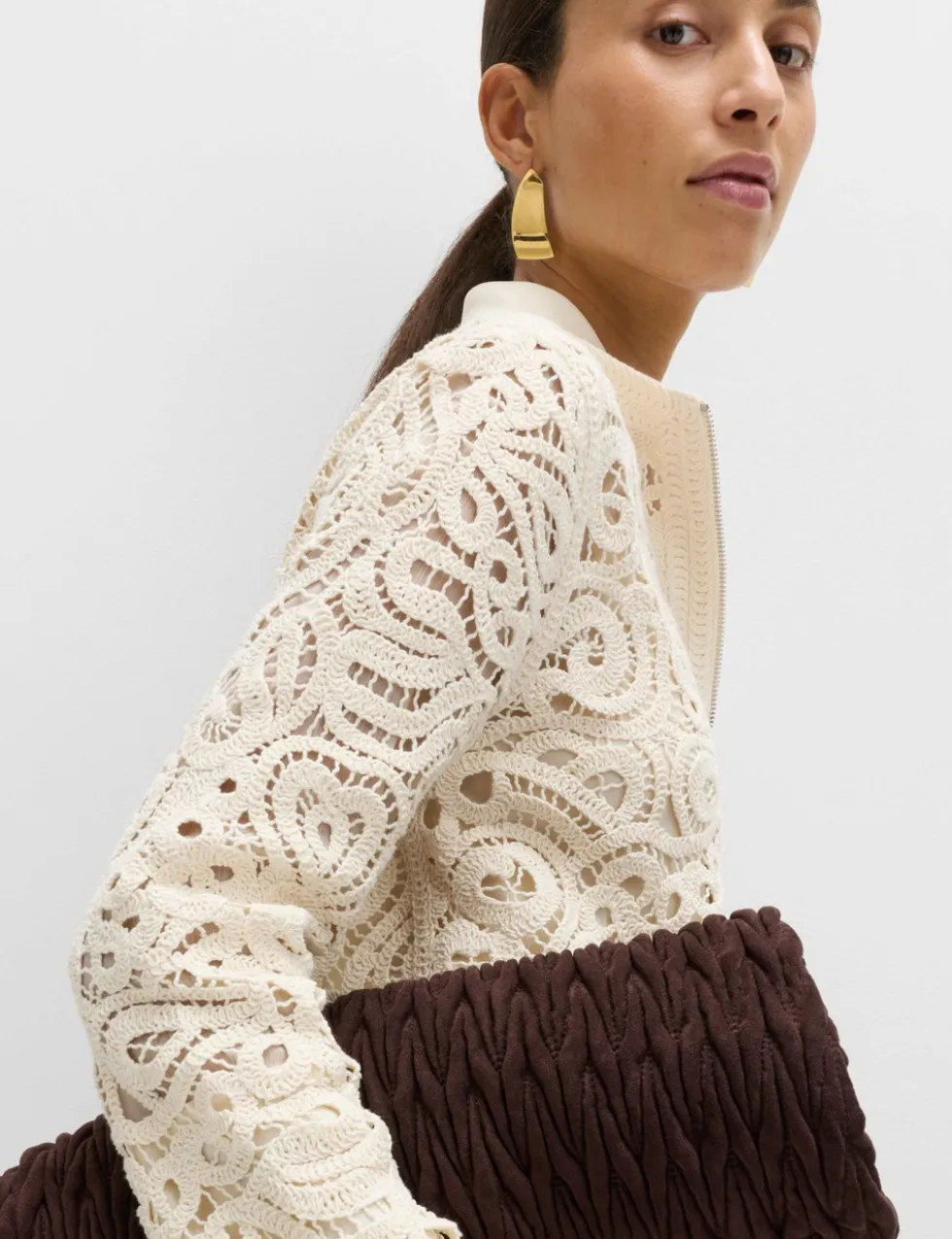 Cotton Rich Textured Cropped Knitted Jacket