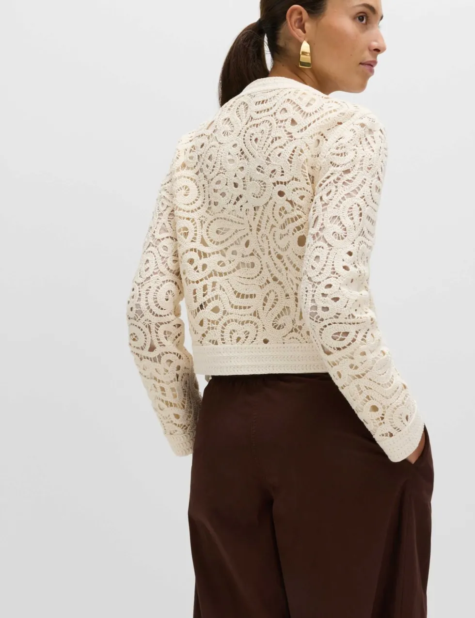 Cotton Rich Textured Cropped Knitted Jacket