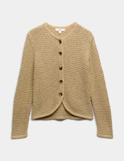 Cotton Rich Textured Cropped Knitted Jacket