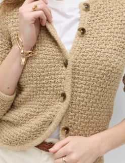 Cotton Rich Textured Cropped Knitted Jacket