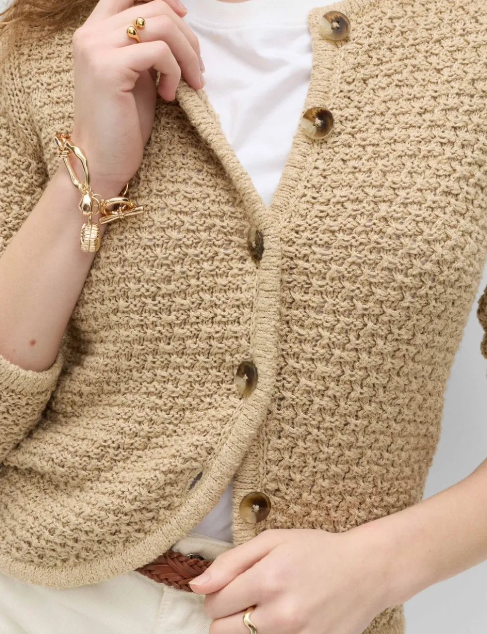 Cotton Rich Textured Cropped Knitted Jacket