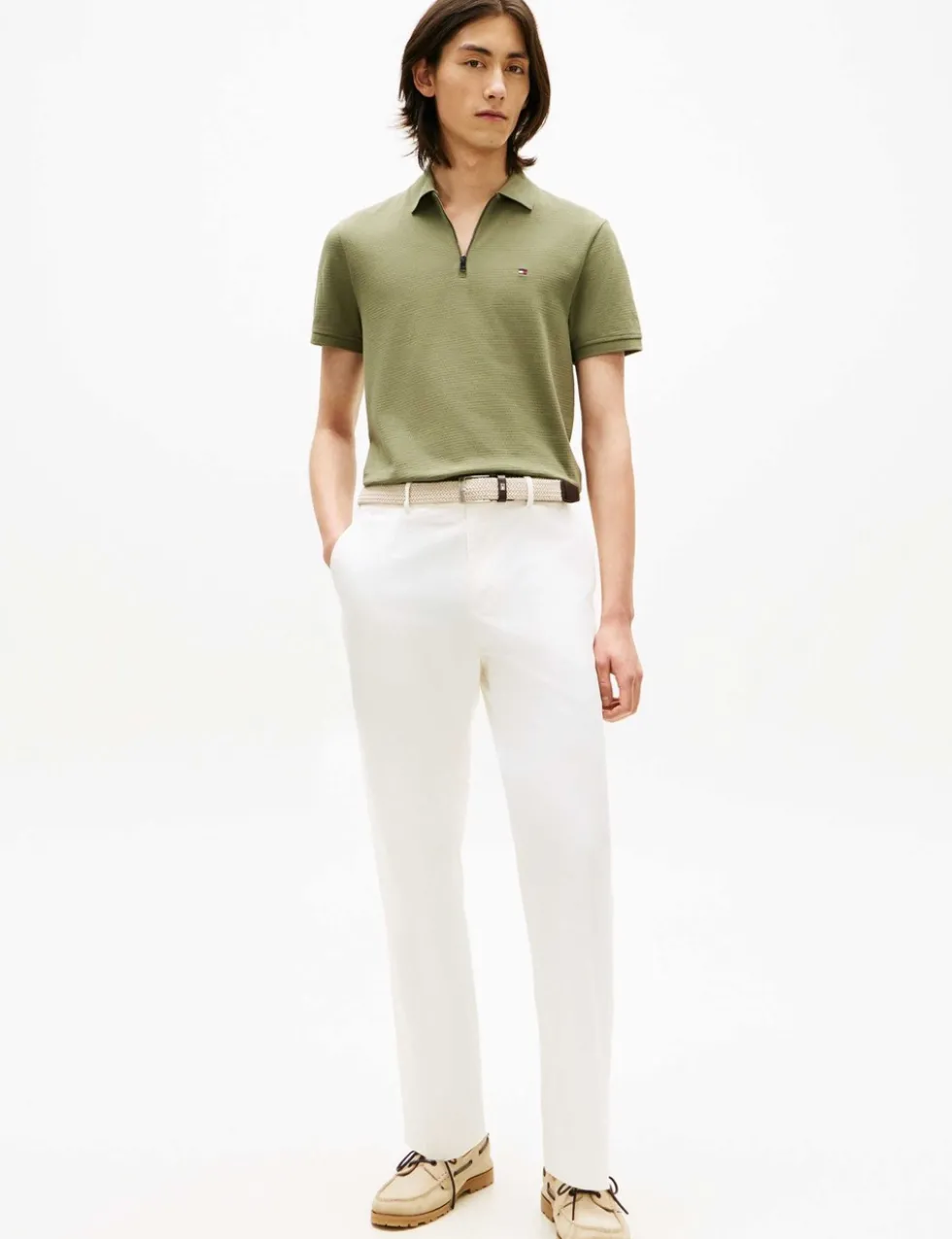 Cotton Rich Textured Half Zip Polo Shirt