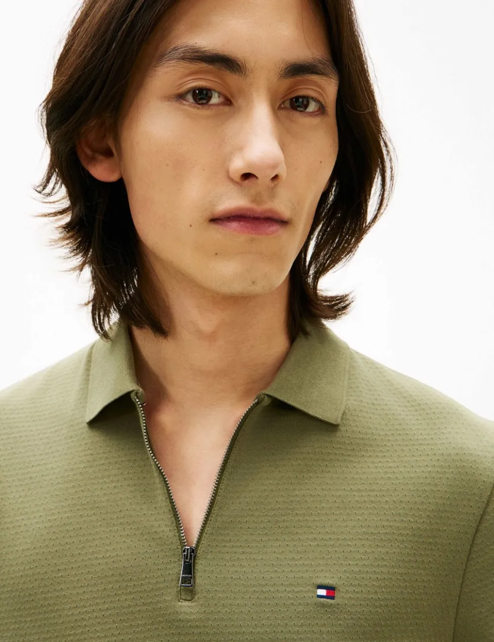 Cotton Rich Textured Half Zip Polo Shirt