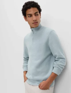 Cotton Rich Textured Half Zip Jumper