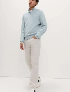 Cotton Rich Textured Half Zip Jumper