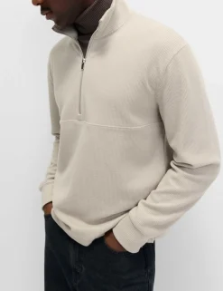 Cotton Rich Textured Half Zip Sweatshirt