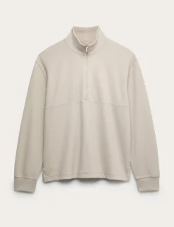 Cotton Rich Textured Half Zip Sweatshirt