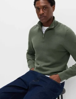Cotton Rich Textured Half Zip Jumper