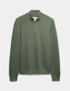 Cotton Rich Textured Half Zip Jumper