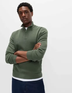 Cotton Rich Textured Half Zip Jumper