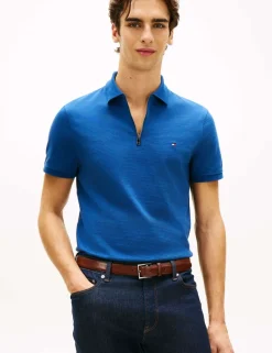Cotton Rich Textured Half Zip Polo Shirt