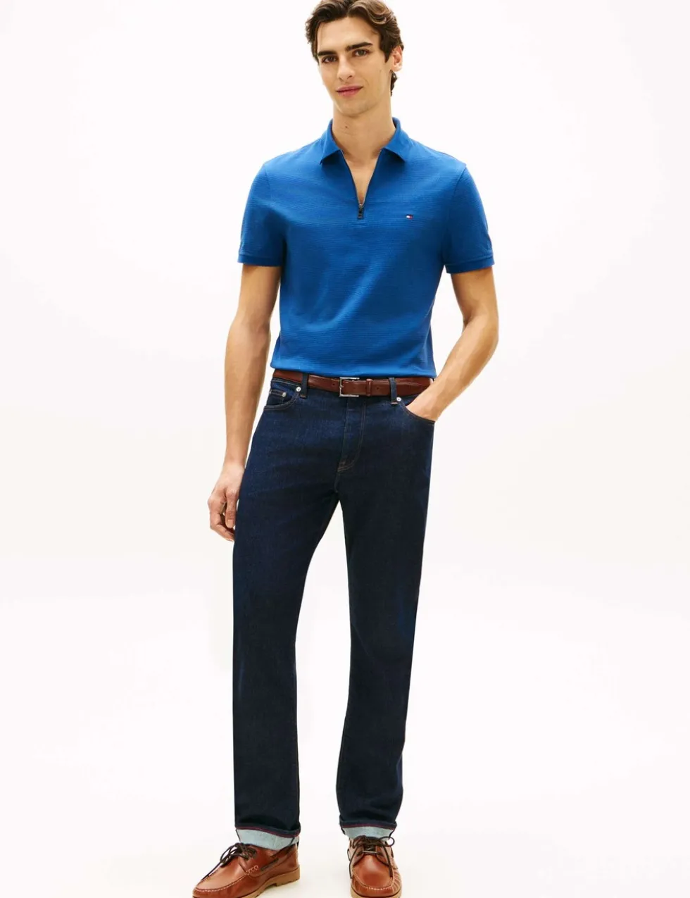 Cotton Rich Textured Half Zip Polo Shirt
