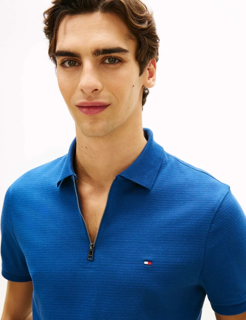 Cotton Rich Textured Half Zip Polo Shirt
