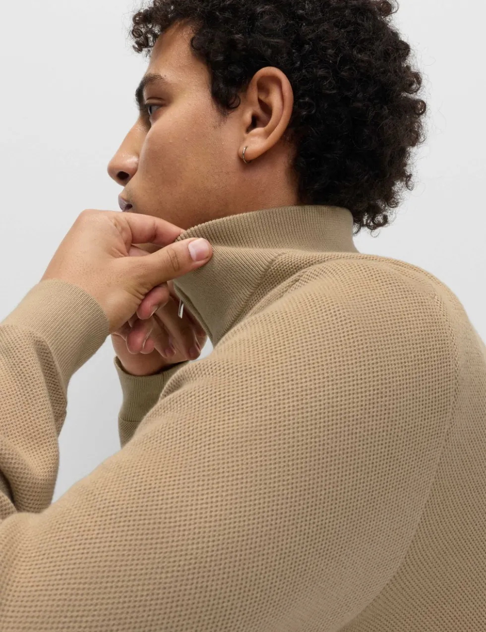 Cotton Rich Textured Half Zip Jumper